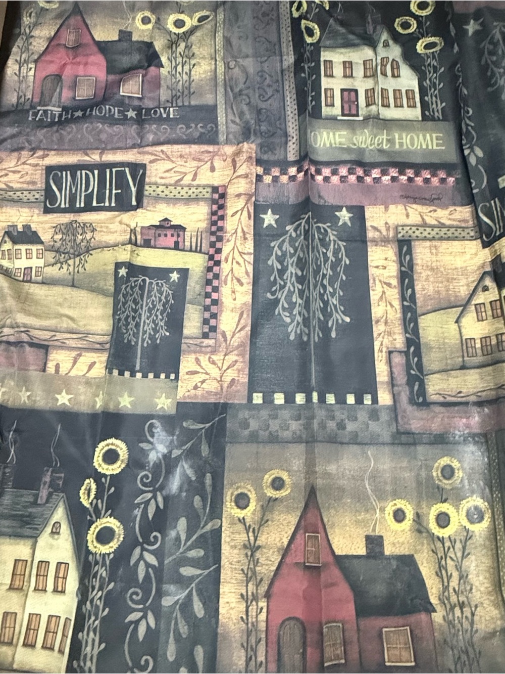 Primitive Country shower curtain and matching hooks